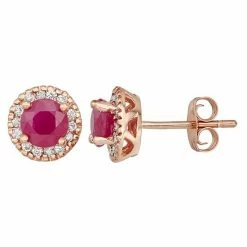 New 👏 Unbranded The Regal Collection 14k Gold Ruby & 1/8 Carat T.W. IGL Certified Diamond Tiered Halo Stud Earrings Yellow ⌛