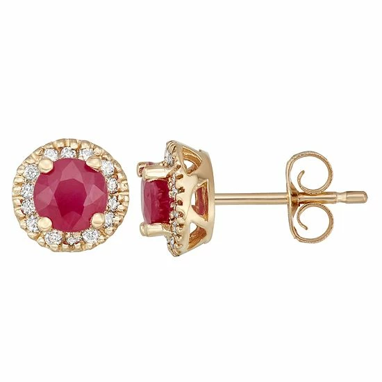 New ๐ Unbranded The Regal Collection 14k Gold Ruby & 1/8 Carat T.W. IGL Certified Diamond Tiered Halo Stud Earrings Yellow โ - Image 2