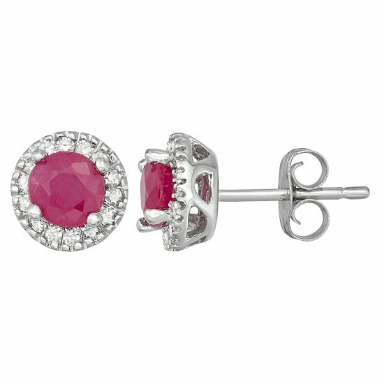 New ๐ Unbranded The Regal Collection 14k Gold Ruby & 1/8 Carat T.W. IGL Certified Diamond Tiered Halo Stud Earrings Yellow โ - Image 3