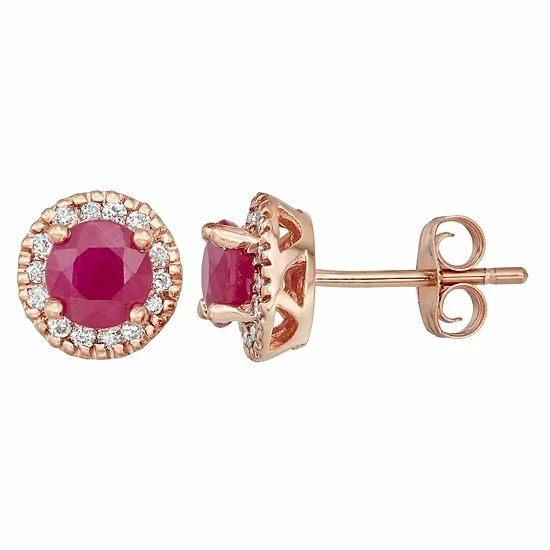 New ๐ Unbranded The Regal Collection 14k Gold Ruby & 1/8 Carat T.W. IGL Certified Diamond Tiered Halo Stud Earrings Yellow โ - Image 4