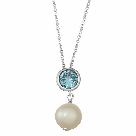 Deals 💯 Unbranded Sterling Silver Lab-Created Blue Spinel & Freshwater Cultured Pearl Pendant 🎁