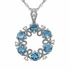 Brand new 🛒 Unbranded Sterling Silver Blue & White Topaz Open Circle Pendant Necklace 🛒