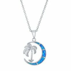 Budget 🎉 Unbranded Sterling Silver Lab-Created Blue Opal Palm Tree & Moon Necklace 🛒