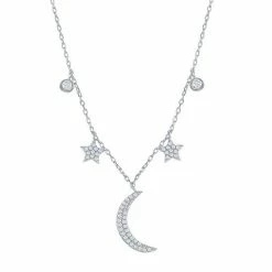 Cheap 🔔 Unbranded Sterling Silver Cubic Zirconia Moon & Stars Necklace 🌟
