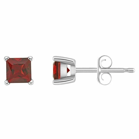 Promo 💯 Unbranded 14k Gold 4 Mm Princess Cut Garnet Stud Earrings 14k White Gold 💯 - Image 4
