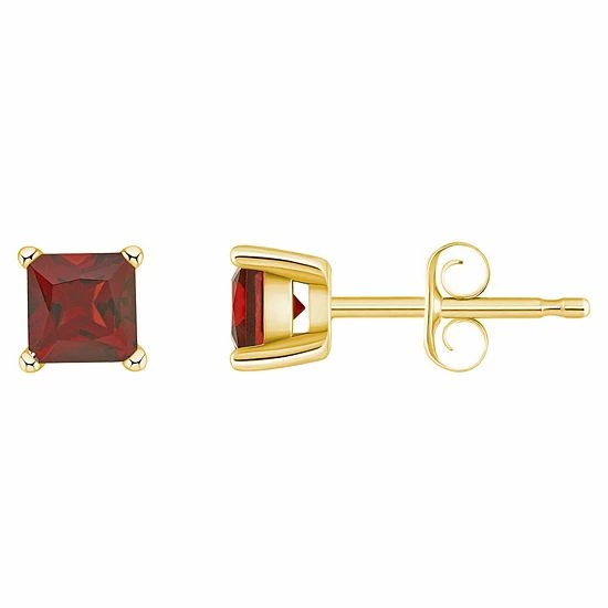 Promo 💯 Unbranded 14k Gold 4 Mm Princess Cut Garnet Stud Earrings 14k White Gold 💯 - Image 5
