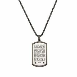 New 💯 Unbranded Men's Stainless Steel Cubic Zirconia Accent Lord's Prayer 🦮 Dog Tag Pendant Necklace Silver Tone 🔥