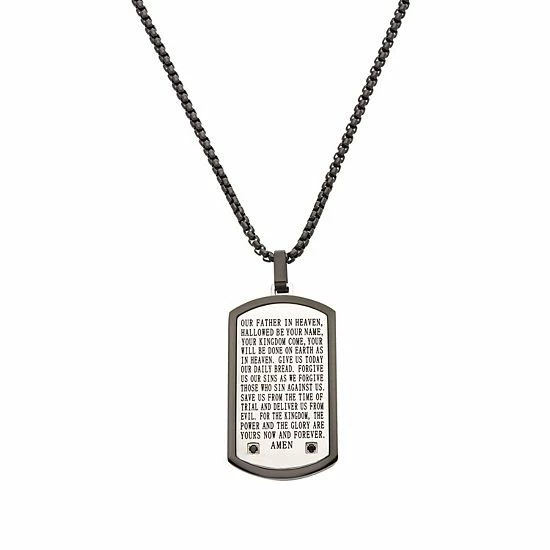 New ๐ฏ Unbranded Men's Stainless Steel Cubic Zirconia Accent Lord's Prayer ๐ฆฎ Dog Tag Pendant Necklace Silver Tone ๐ฅ