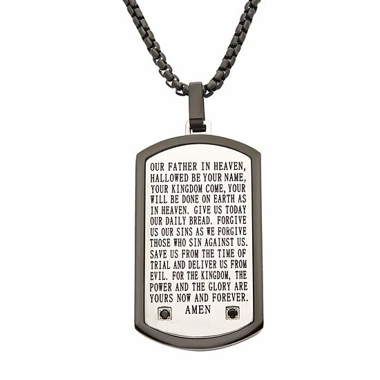 New ๐ฏ Unbranded Men's Stainless Steel Cubic Zirconia Accent Lord's Prayer ๐ฆฎ Dog Tag Pendant Necklace Silver Tone ๐ฅ - Image 2