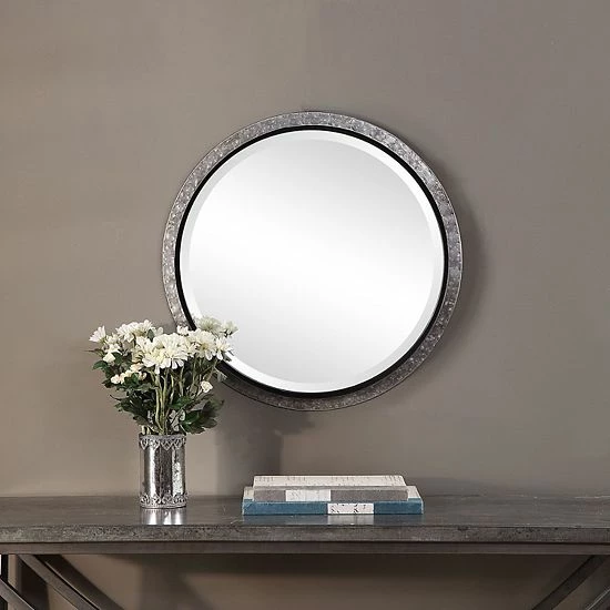 Outlet ๐ Unbranded 3-D Profile Round Metal Frame Nail Heads Accented Wall Mirror ๐ - Image 2