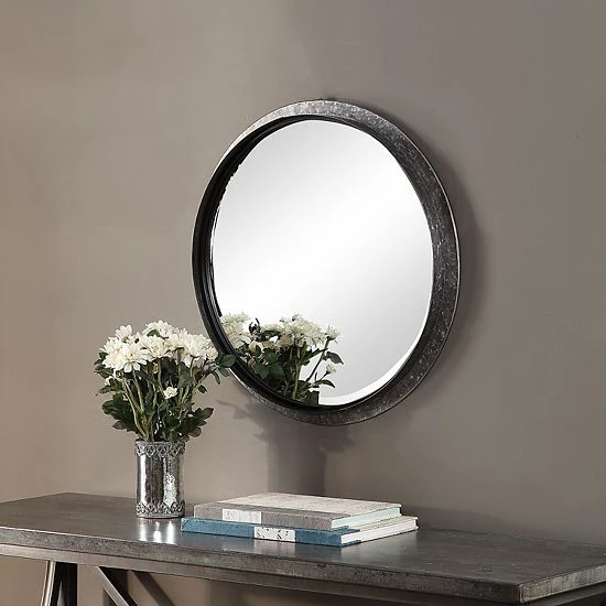 Outlet ๐ Unbranded 3-D Profile Round Metal Frame Nail Heads Accented Wall Mirror ๐ - Image 4