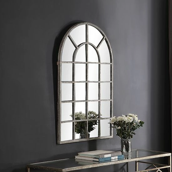 Cheapest ๐คฉ Unbranded Rustic Gray Metal Arched Windowpane Wall Mirror ๐ฏ - Image 4