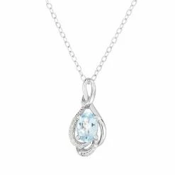 Best deal 🔔 Unbranded Sterling Silver Aquamarine & Diamond Accent Pendant Necklace 🎁