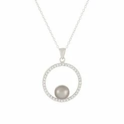 Cheapest 🌟 Unbranded Sterling Silver Tahitian Cultured Pearl & Cubic Zirconia Circle Pendant Necklace 🔥