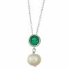 Promo 😉 Unbranded Sterling Silver Lab-Created Green Spinel & Freshwater Cultured Pearl Pendant ✔️