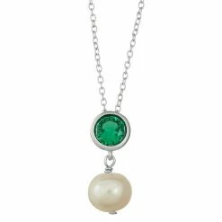 Promo 😉 Unbranded Sterling Silver Lab-Created Green Spinel & Freshwater Cultured Pearl Pendant ✔️