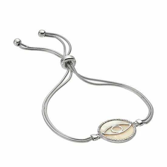 Deals 😍 Unbranded Sterling Silver 👩 Mother-of-Pearl & Cubic Zirconia Evil Eye Bolo Bracelet 🥰