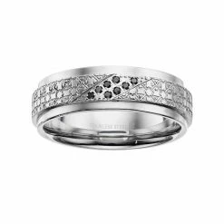 Best Sale ✔️ Unbranded Men's Stainless Steel Black Diamond Accent Textured Ring 😀