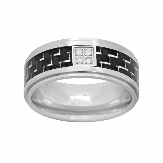 Best deal 🥰 Unbranded Diamond Accent Stainless Steel & Carbon Fiber Geometric Band - Men ❤️