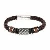 Deals 👏 Unbranded Men's Stainless Steel Fleur De Lis Braided Brown Leather Bracelet 🔔