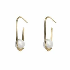 Best deal ⭐ Unbranded 14k Gold Sterling Silver Freshwater Cultured Pearl Elongated Hoop Earrings ✨