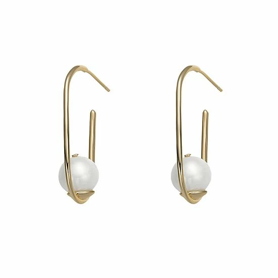 Best deal ⭐ Unbranded 14k Gold Sterling Silver Freshwater Cultured Pearl Elongated Hoop Earrings ✨