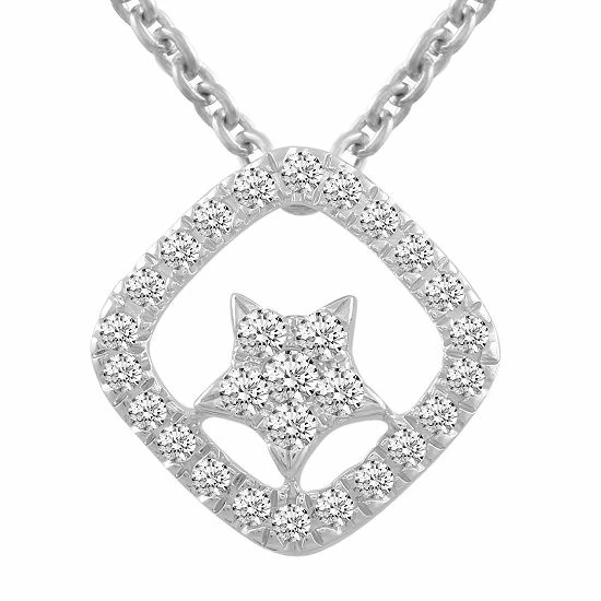 Best Pirce 🧨 Unbranded Sterling Silver 1/4 Carat T.W. Diamond Halo Star Pendant Necklace 🤩