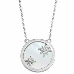 Wholesale ✔️ Unbranded 👩 Mother Of Pearl & Cubic Zirconia Star Disc Pendant Necklace 😍