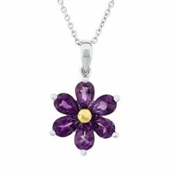 New 🔥 Unbranded Two Tone Sterling Silver Amethyst Flower Pendant Necklace 😉