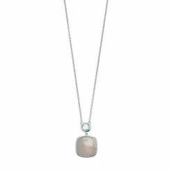 Brand new 🧨 Unbranded Sterling Silver 👩 Mother-of-Pearl & Blue Topaz Cushion Pendant Necklace 😉