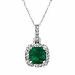 Promo ✨ Unbranded Lab-Created Emerald & 1/8 Carat T.W. Diamond 10k White Gold Halo Pendant Necklace 🧨