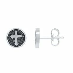 Best Pirce 🔔 Unbranded Men's Sterling Silver 1/4 Carat T.W. Diamond Cross Stud Earrings 😍