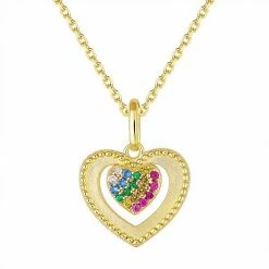 Promo ✨ Unbranded 14k Gold Over Sterling Silver Rainbow Cubic Zirconia Heart Pendant Necklace ⭐