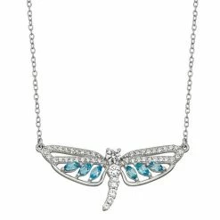 Cheapest 👍 Unbranded Sterling Silver Swiss Blue Topaz & Lab-Created White Sapphire Dragonfly Pendant Necklace ✨