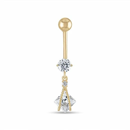 Cheap 🎉 Unbranded 10k Gold Caged Cubic Zirconia Belly Ring 🔔