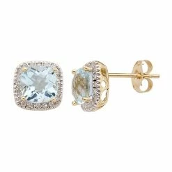 Discount ✔️ Unbranded Sky Blue Topaz And 1/6 Carat T.W. Diamond 10K Gold Halo Button Stud Earrings Rose 😍
