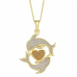 Buy 🥰 Unbranded Gold Tone Sterling Silver Glitter Double Dolphin Heart Pendant Necklace ✨
