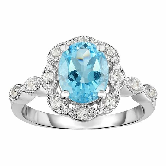 Hot Sale โญ Unbranded Sterling Silver Gemstone & White Topaz Frame Ring Blue Topaz ๐ - Image 3