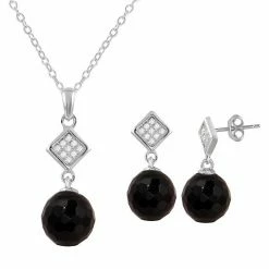 Coupon 🔔 Unbranded Onyx Cubic Zirconia Diamond-Shape Earring & Pendant Necklace Set Green Jade ❤️