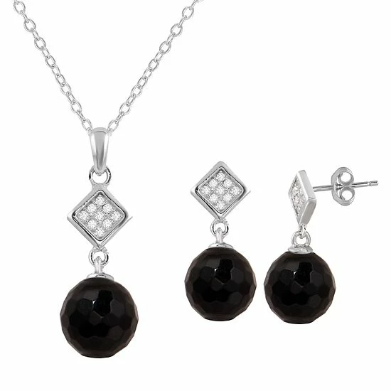 Coupon 🔔 Unbranded Onyx Cubic Zirconia Diamond-Shape Earring & Pendant Necklace Set Green Jade ❤️