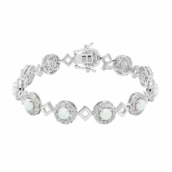 Promo 🤩 Unbranded Sterling Silver Lab-Created Opal & White Sapphire Halo Link Bracelet ❤️