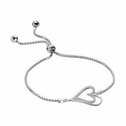 Best deal 😀 Unbranded Sterling Silver Cubic Zirconia Heart Bolo Bracelet 😀