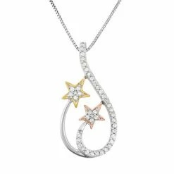 Promo ⌛ Unbranded 1/5 Carat T.W. Diamond Sterling Silver And 18k Gold Tri-Tone Star Teardrop Pendant Necklace ✔️