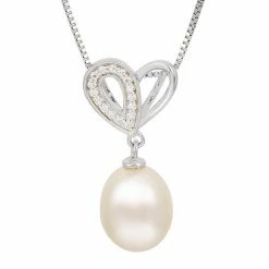 Best Pirce 🤩 Unbranded Sterling Silver Freshwater Cultured Pearl And White Topaz Heart Pendant 💯