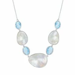 Outlet 💯 Unbranded Sterling Silver 👩 Mother-of-Pearl & Blue Topaz Necklace 🌟