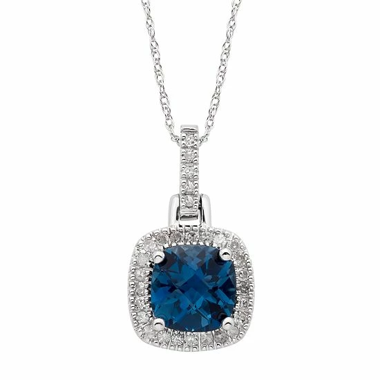 Budget 🎉 Unbranded London Blue Topaz & 1/8 Carat T.W. Diamond 10k Gold Halo Pendant Necklace Rose ✨ - Image 4