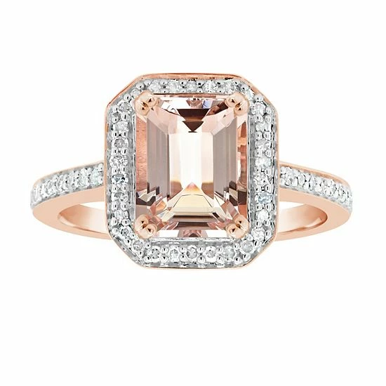 Best Pirce ๐ Celebration Gems 14k Rose Gold Over Silver Emerald Cut Morganite & 1/4 Carat T.W. Diamond Halo Ring ๐ฅ