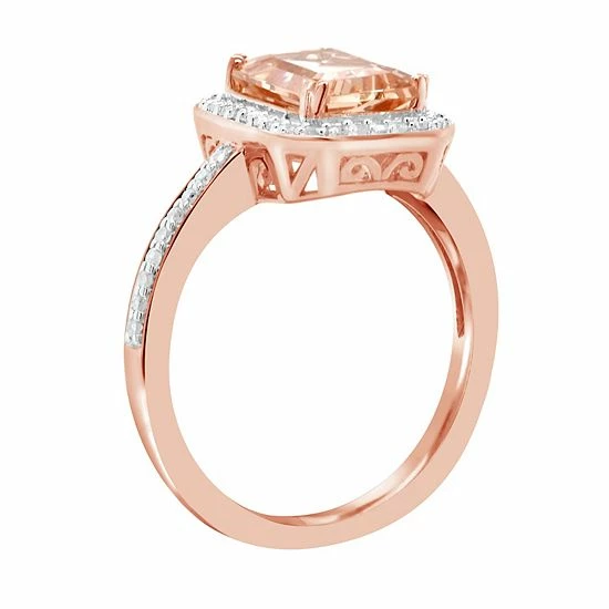 Best Pirce ๐ Celebration Gems 14k Rose Gold Over Silver Emerald Cut Morganite & 1/4 Carat T.W. Diamond Halo Ring ๐ฅ - Image 2