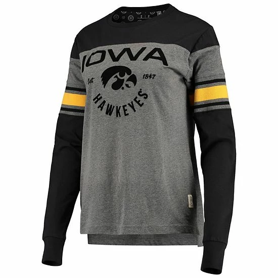 Wholesale ๐ Unbranded ๐ฉ Women's Pressbox Black/Heathered Gray Iowa Hawkeyes Lizzy Flocking Striped Long Sleeve T-Shirt ๐ - Image 3