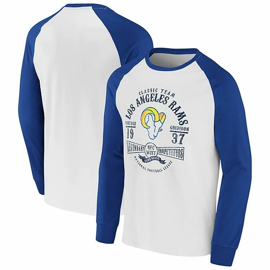 Wholesale 🛒 Unbranded Men's NFL X Darius Rucker Collection By Fanatics White/Royal Los Angeles Rams Vintage Raglan Long Sleeve T-Shirt 👏 - Image 2